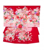 産着・おかけ 赤、手まり、鈴、鼓、花車、桜、ボタン